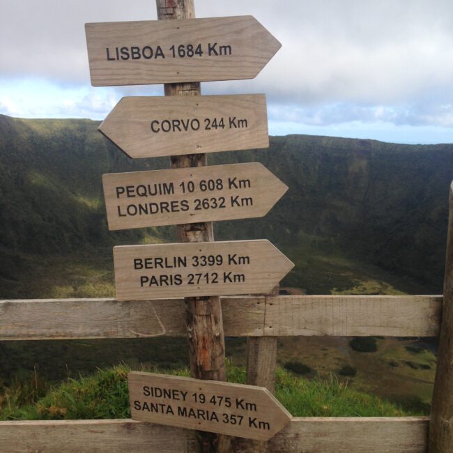 Azoren, Faial, Caldeira, Vulkan, Krater, Schild, der Reisekoffer, reisen